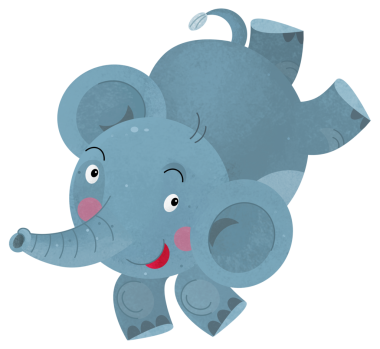 Fil hayvan temalı karikatür sahnesi çocuklar için izole edilmiş arka plan görüntüsü ve gülümseyen illüstrasyon