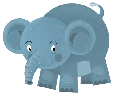 Fil hayvan temalı karikatür sahnesi çocuklar için izole edilmiş arka plan görüntüsü ve gülümseyen illüstrasyon