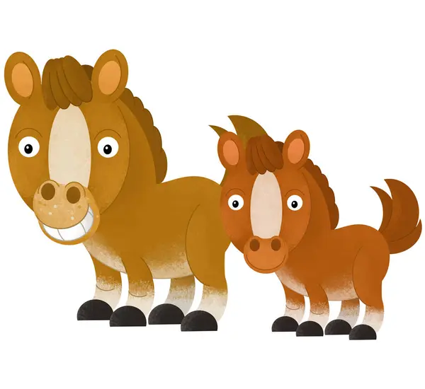 Cartoon Scene Horse Stallion Pony Child Farm Animals Isolated Background — Stock Photo, Image