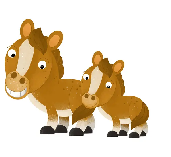 Cena Dos Desenhos Animados Com Cavalo Garanhão Pônei Com Criança — Fotografia de Stock