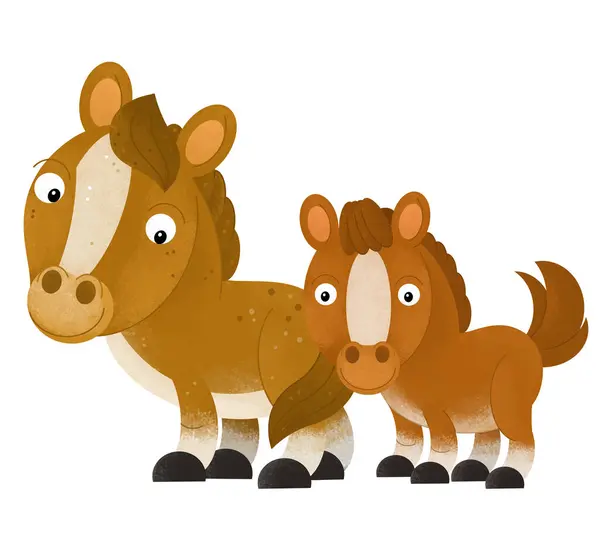 Cartoon Scene Horse Stallion Pony Child Farm Animals Isolated Background — Stock Photo, Image