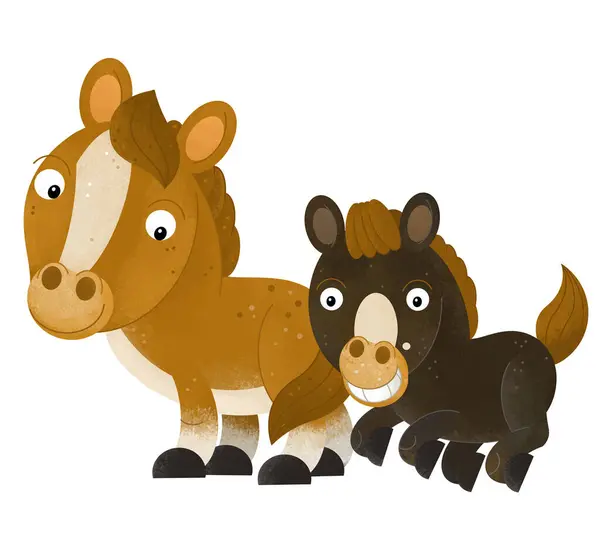 儿童农场动物与小马的卡通片场景 为儿童提供独立的背景图解 — 图库照片