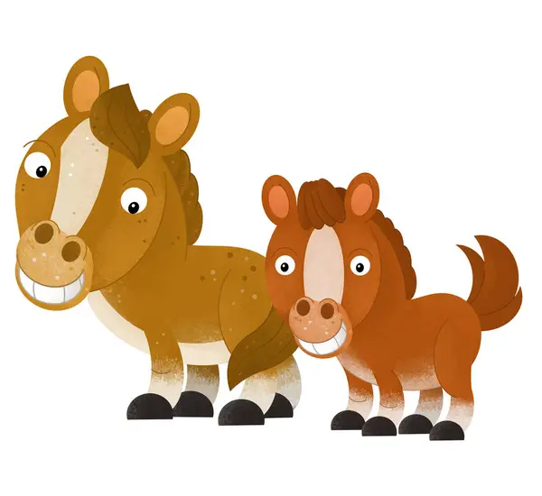 Adegan Kartun Dengan Kuda Kuda Kuda Poni Dengan Anak Anak Stok Foto Bebas Royalti