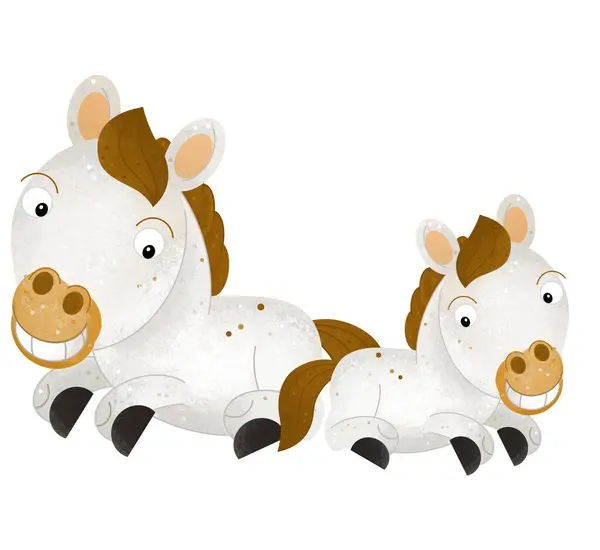 Escena Dibujos Animados Con Caballo Semental Pony Con Animales Granja Imagen De Stock