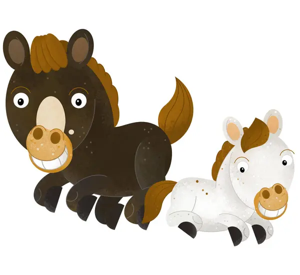 Kreslená Scéna Koněm Hřebec Poník Dětskou Farmu Zvířata Izolované Pozadí Stock Obrázky