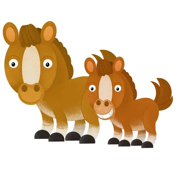 Adegan Kartun Dengan Kuda Kuda Kuda Poni Dengan Anak Anak Stok Gambar Bebas Royalti