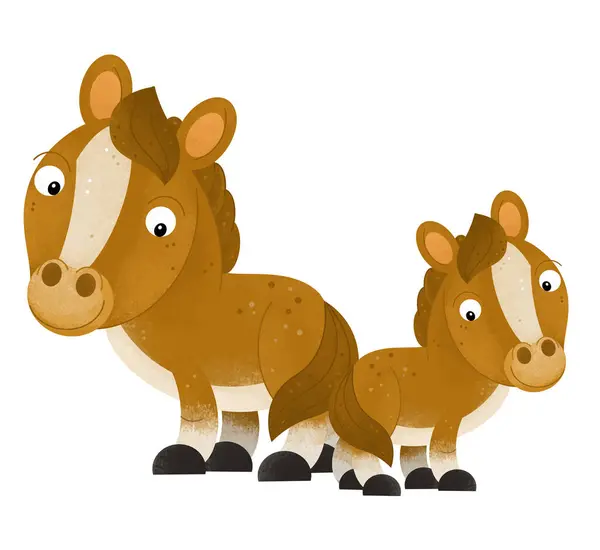 Adegan Kartun Dengan Kuda Kuda Kuda Poni Dengan Anak Anak Stok Foto Bebas Royalti