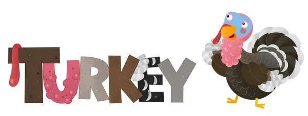 cartoon scene with turkey bird poultry garm animal theme with name isolated background illustration for kids