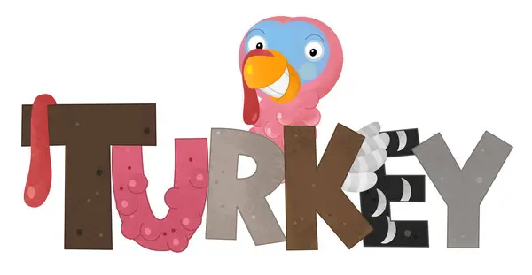 Cartoon Scene Turkey Bird Poultry Garm Animal Theme Name Isolated Stock Photo