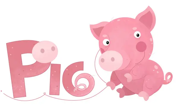 Cartoon Scene Happy Little Pig Farm Animal Theme Name Template Stock Picture