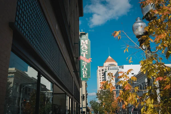 Мачта General Store Винтажный Знак Осенний Цвет Роанок Вирджиния — стоковое фото