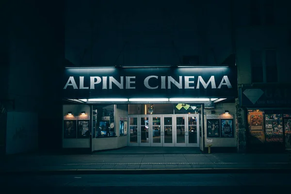 Alpejskie Kino Vintage Znak Nocy Brooklyn Nowy Jork — Zdjęcie stockowe