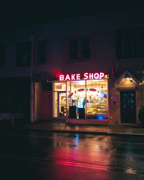 Tulip Bake Shop Винтажный Неоновый Знак Ночью Цветочный Парк Нью — стоковое фото