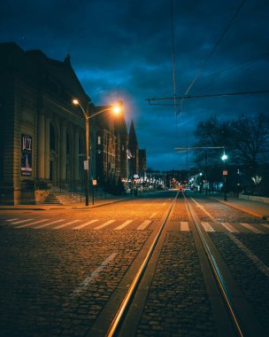 Elm Street in Over-The-Rhine at night, Cincinnati, Ohio