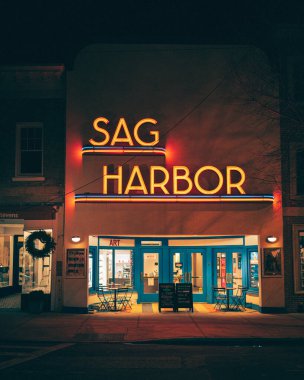 Sag Harbor Cinema sign at night, Sag Harbor, New York