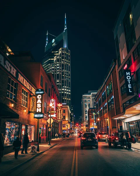 Sinais Noite 3Rd Avenue Nashville Tennessee — Fotografia de Stock