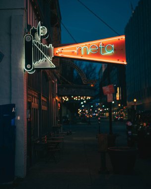 META vintage neon sign at night, Louisville, Kentucky