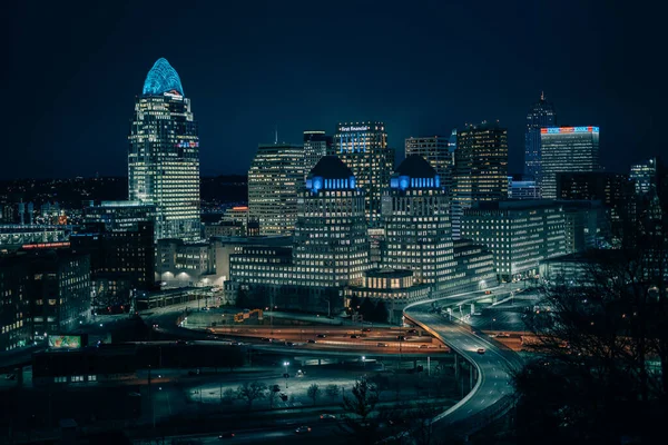 Blick Auf Die Skyline Bei Nacht Cincinnati Ohio — Stockfoto