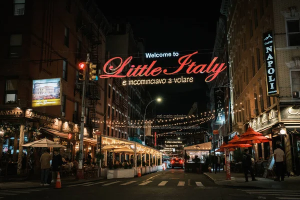 Welcome Little Italy Sign Night Manhattan New York — Zdjęcie stockowe