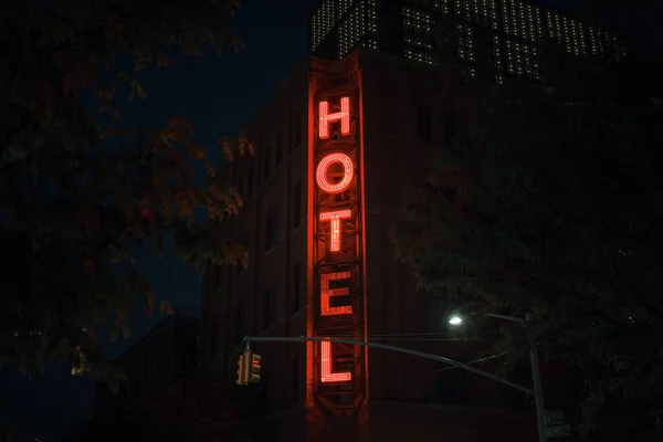 Wythe Hotel Neon Sign Night Brooklyn Nowy Jork — Zdjęcie stockowe