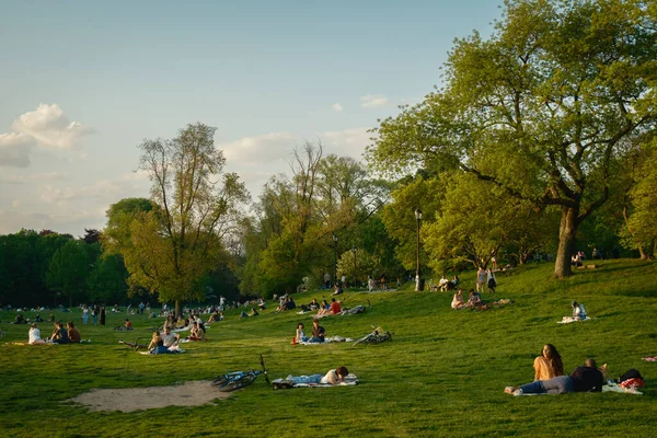 stock image People sitting in the grass on a spring evening, Prospect Park, Brooklyn, New York