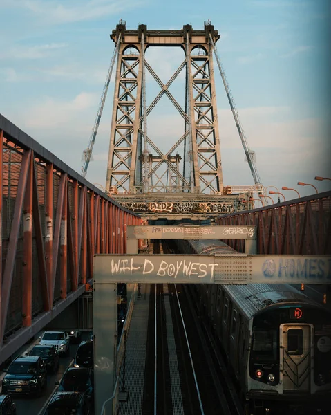 Zug Auf Der Williamsburg Bridge Brooklyn New York — Stockfoto