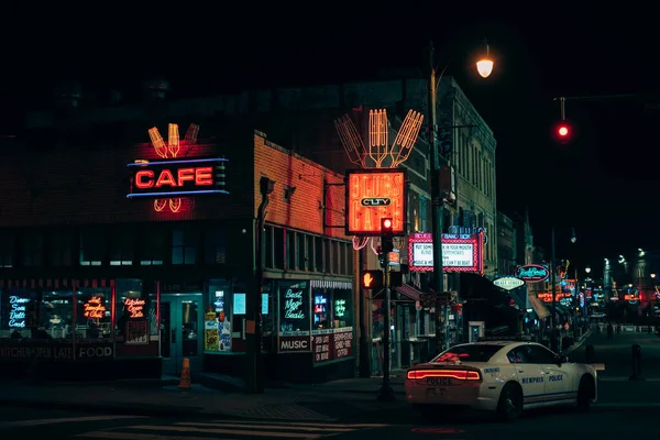 Blues City Cafe Vintage Neon Πινακίδες Βράδυ Μέμφις Τενεσί — Φωτογραφία Αρχείου