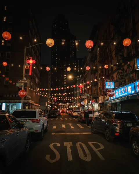 Ночная Улица Байярд Чайнатауне Манхэттен Нью Йорк — стоковое фото
