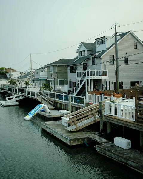 Kanal Mit Haus Und Booten Long Beach New York — Stockfoto