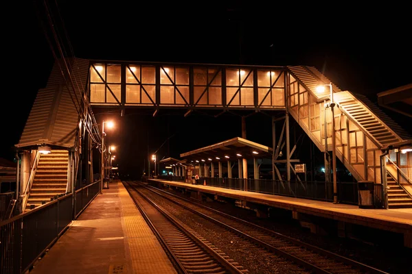 Σιδηροδρομικός Σταθμός Long Island Νύχτα Sayville Νέα Υόρκη — Φωτογραφία Αρχείου