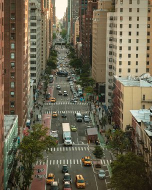 Manhattan 'da Roosevelt Adası Tramvayı, New York City' den bir cadde manzarası