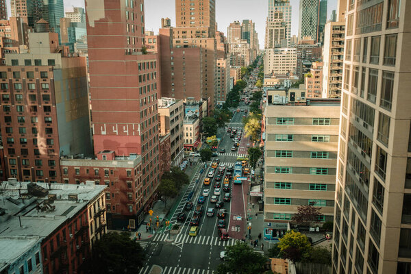 View of streets in Manhattan from the Roosevelt Island Tramway, New York City