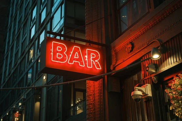 Bar Neon Skylt Osamil Manhattan New York — Stockfoto