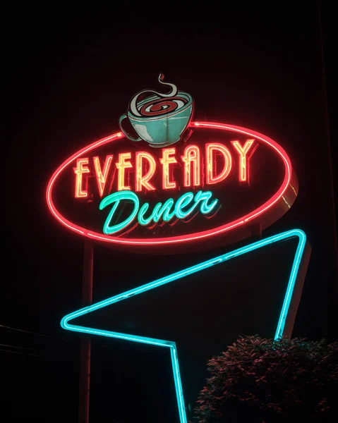 Eveready Diner Винтажный Неоновый Знак Ночью Хайд Парк Нью Йорк — стоковое фото
