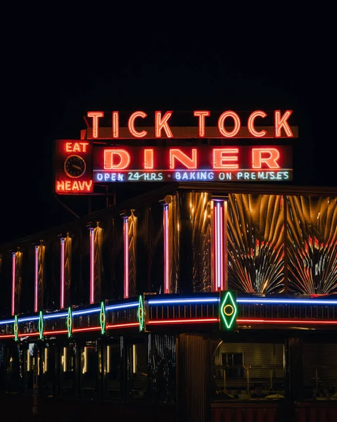 stock image Tick Tock Diner neon sign at night, Clifton, New Jersey