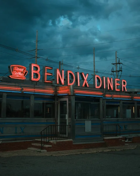 Bendix Diner Vintage Neon Sign Stormy Night Hasbrouck Heights New — Stock Photo, Image