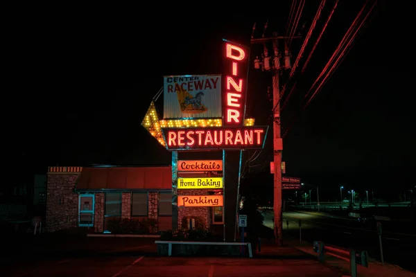 Raceway Diner Vintage Neon Sign Night Yonkers New York — Stock Photo, Image
