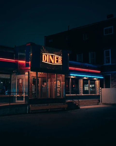 Broad Street Diner Vintage Sign Night Philadelphia Pennsylvania — Stock Photo, Image