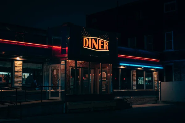 Broad Street Diner Vintage Schild Bei Nacht Philadelphia Pennsylvania — Stockfoto