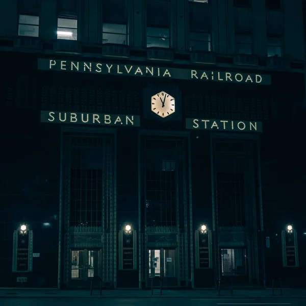 Panneau Vintage Gare Banlieue Nuit Philadelphie Pennsylvanie — Photo