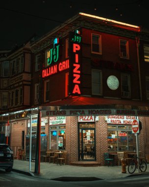 Gece J & J Pizza Vintage tabelası, Philadelphia, Pennsylvania