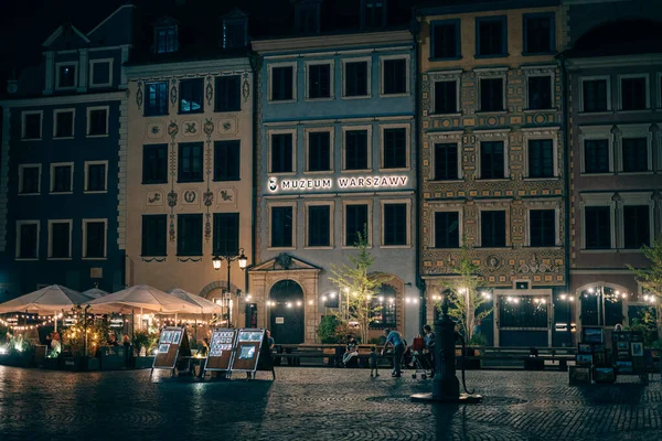 Рыночная Площадь Старого Города Ночью Варшаве Польша — стоковое фото