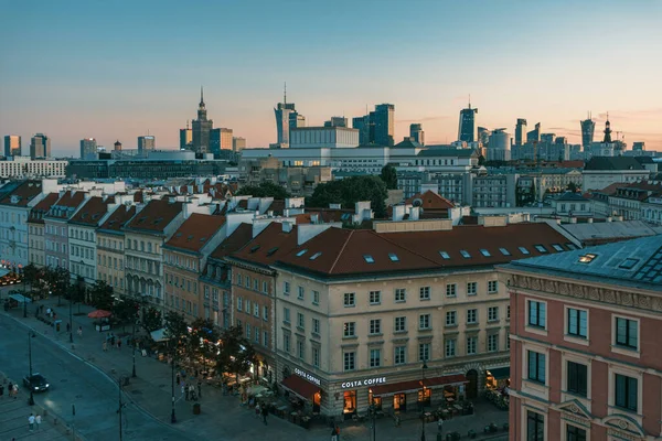 Widok Panoramę Warszawy Polska Zachodzie Słońca — Zdjęcie stockowe