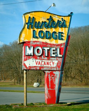 Delaware, New Jersey 'deki Hunters Lodge Restoranı ve Motel vintage tabelası