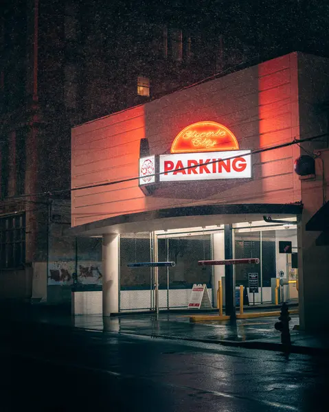 Elektrické Město Parkovací Neon Znamení Noci Scrantonu Pensylvánie Royalty Free Stock Obrázky