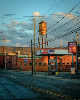 Gas station and industrial buildings in Wilkes-Barre, Pennsylvania clipart