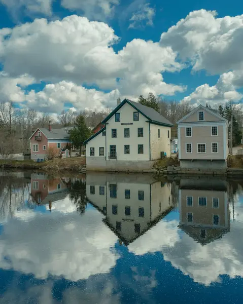 Moln Som Reflekteras Floden Narraguagus Cherryfield Maine Stockbild