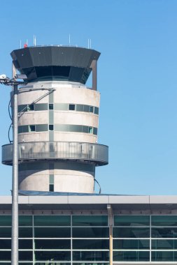 Christchurch, Yeni Zelanda - 23 Ekim 2022: Christchurch Havaalanı Kontrol Kulesi Yeni Zelanda 'daki en yüksek kontrol kulesidir..