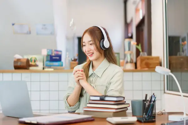 stock image Business concept, Woman entrepreneur is meeting and talking on video call in coworking space office.