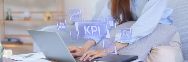 KPI acronym Key Performance Indicator For business planning and measure success, target achievement on Virtual Screen of laptop